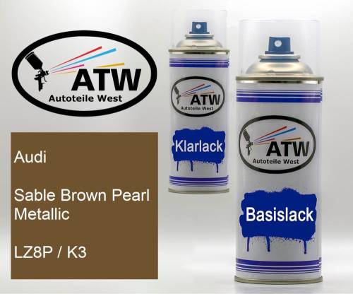 Audi, Sable Brown Pearl Metallic, LZ8P / K3: 400ml Sprühdose + 400ml Klarlack - Set, von ATW Autoteile West.